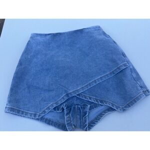 Etosell Womens Denim Skort High Waist Envelope Wrap Front Blue Jean Shorts NEW